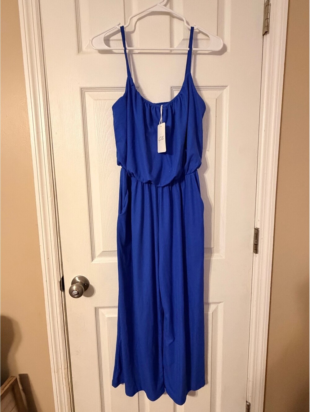 Gilli Royal Blue Ribbed Wide Leg Jumpsuit M NWT Spaghetti Strap